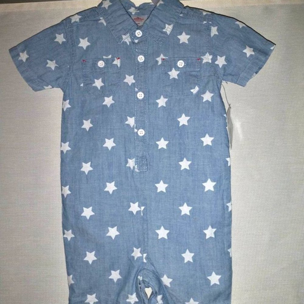 celebrate patriotic boy 18 month romper, light wash with stars k-250